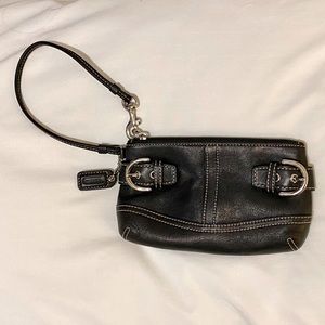 Coach Buckle Wristlet Black Leather